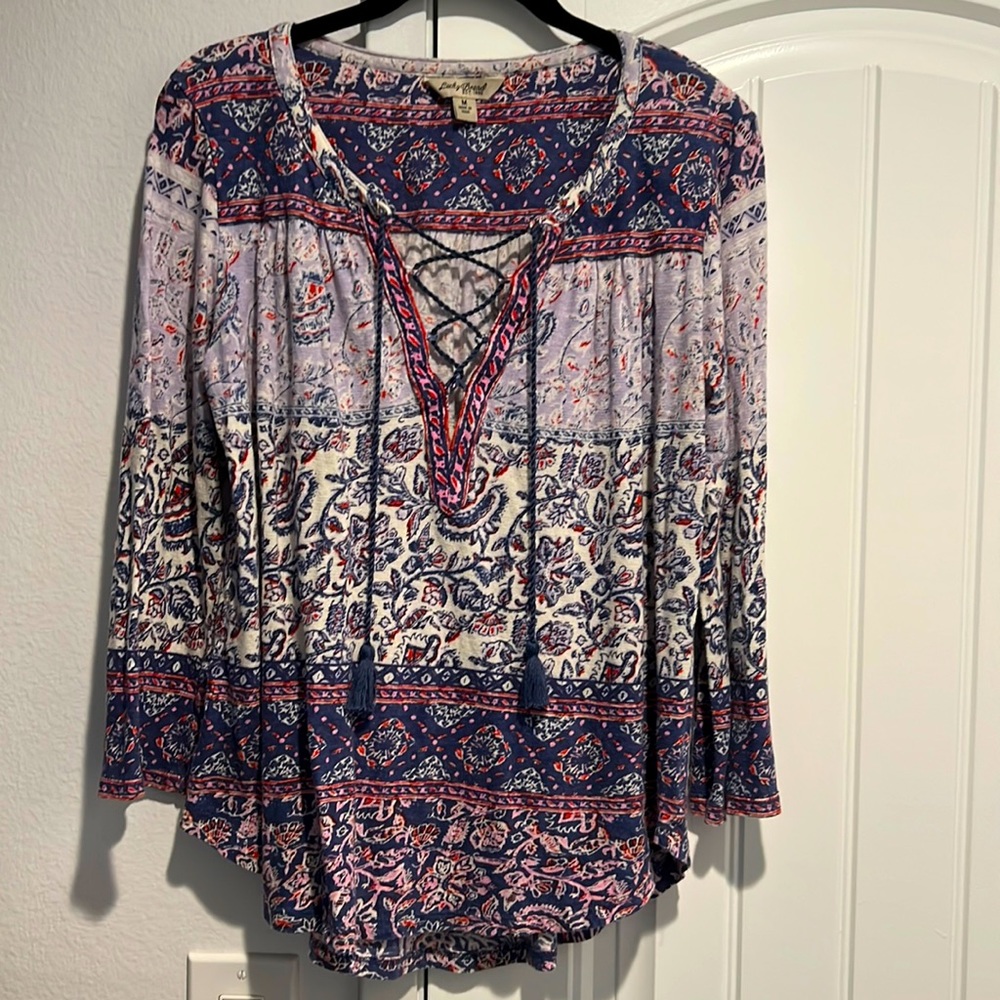 Lucky Brand Boho Bohemian Blouse Tassel Women’s Medium EUC